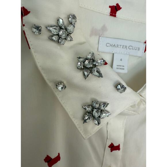 Charter Club Women's Embellished Dog Print Button Down Shirt Size 4 - Picture 3 of 5
